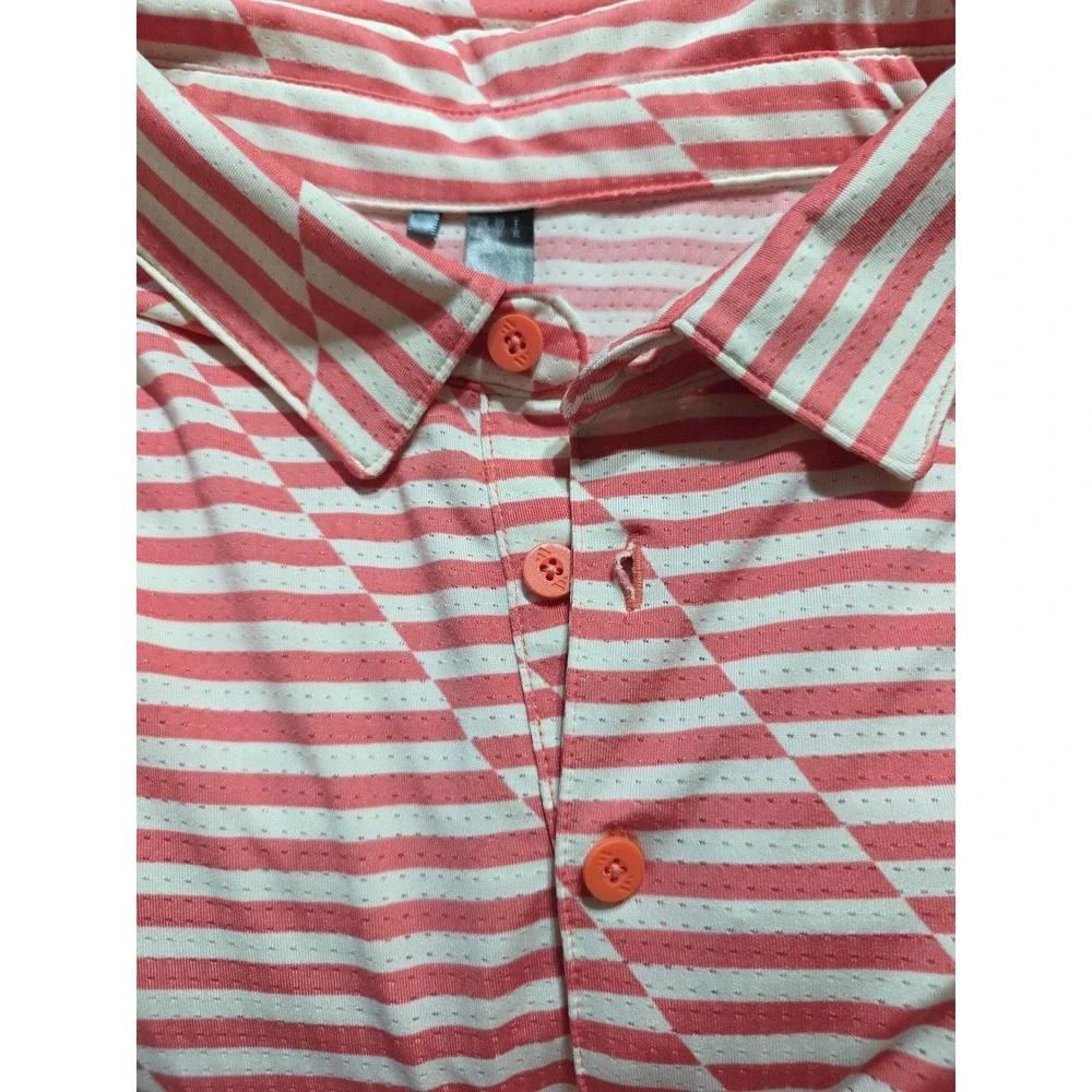 Adidas Golf Ultimate365 Polo Shirt Men's XL Salmon Pink  Heathered Stripes UPF50